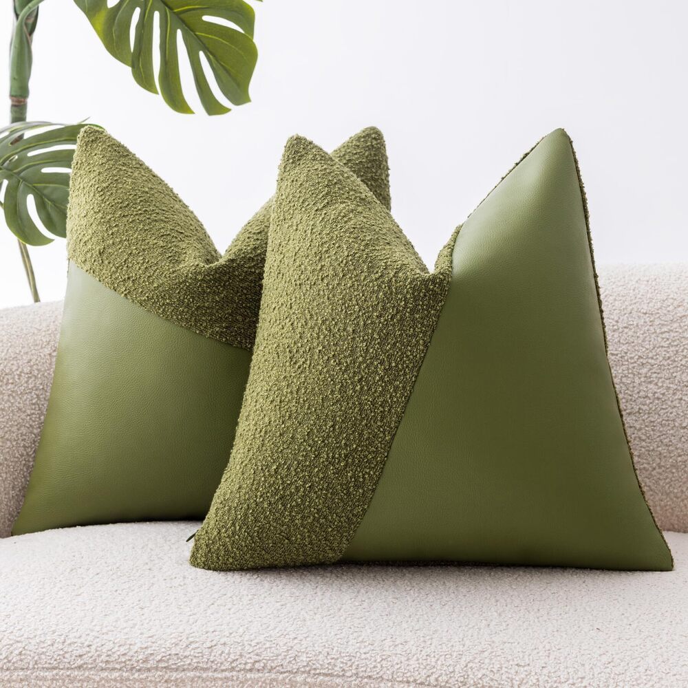 5404 Boucle Throw Pillow Covers 18"x18" Set of 2, Forest Green Decorative